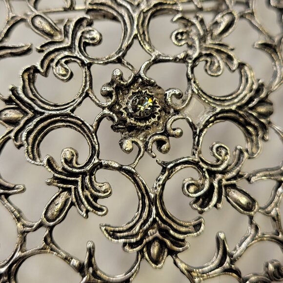 Vintage Antique Silver Statement Pendant Filigree Round Pendany - Picture 10 of 12